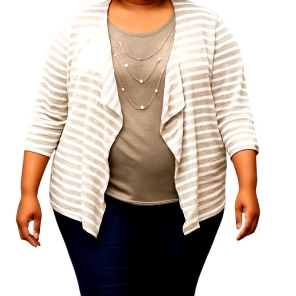 Karen Brooks 2X Women's Beige Top Shirt Blouse Sleeves Plus Size 2XL XXL 18W 20W - Picture 1 of 5